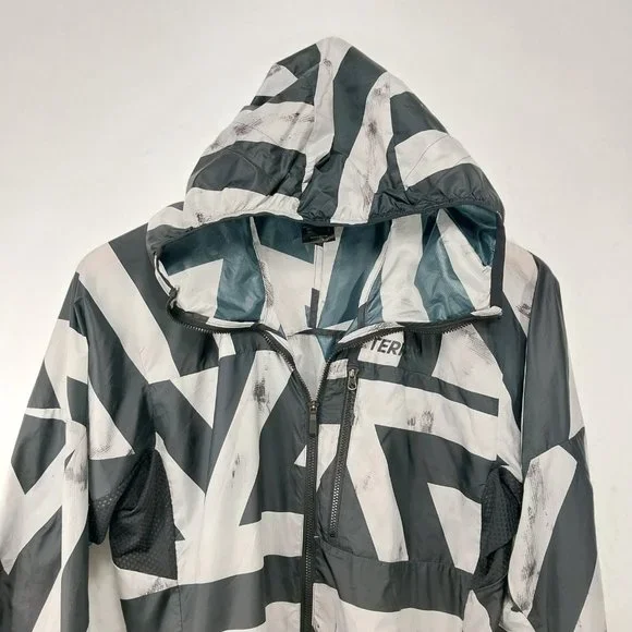Adidas TERREX Jacket Men Small Black Gray Windbreaker Full Zip Hood Lightweight - Picture 4 of 12